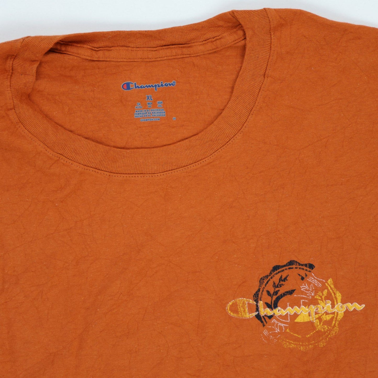 Champion Vintage Orange T-Shirt XL Cotton Crew Neck Casual Men's Clothing