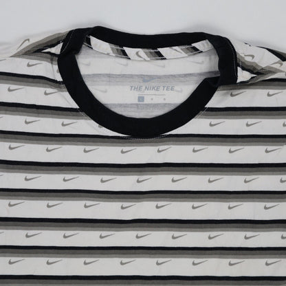 Nike Tee Striped Crew Neck Men's T-Shirt Grey White Black Large Cotton