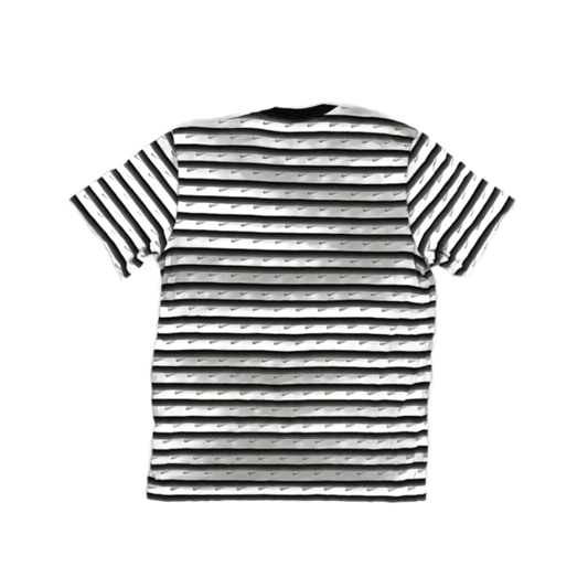 Nike Tee Striped Crew Neck Men's T-Shirt Grey White Black Large Cotton