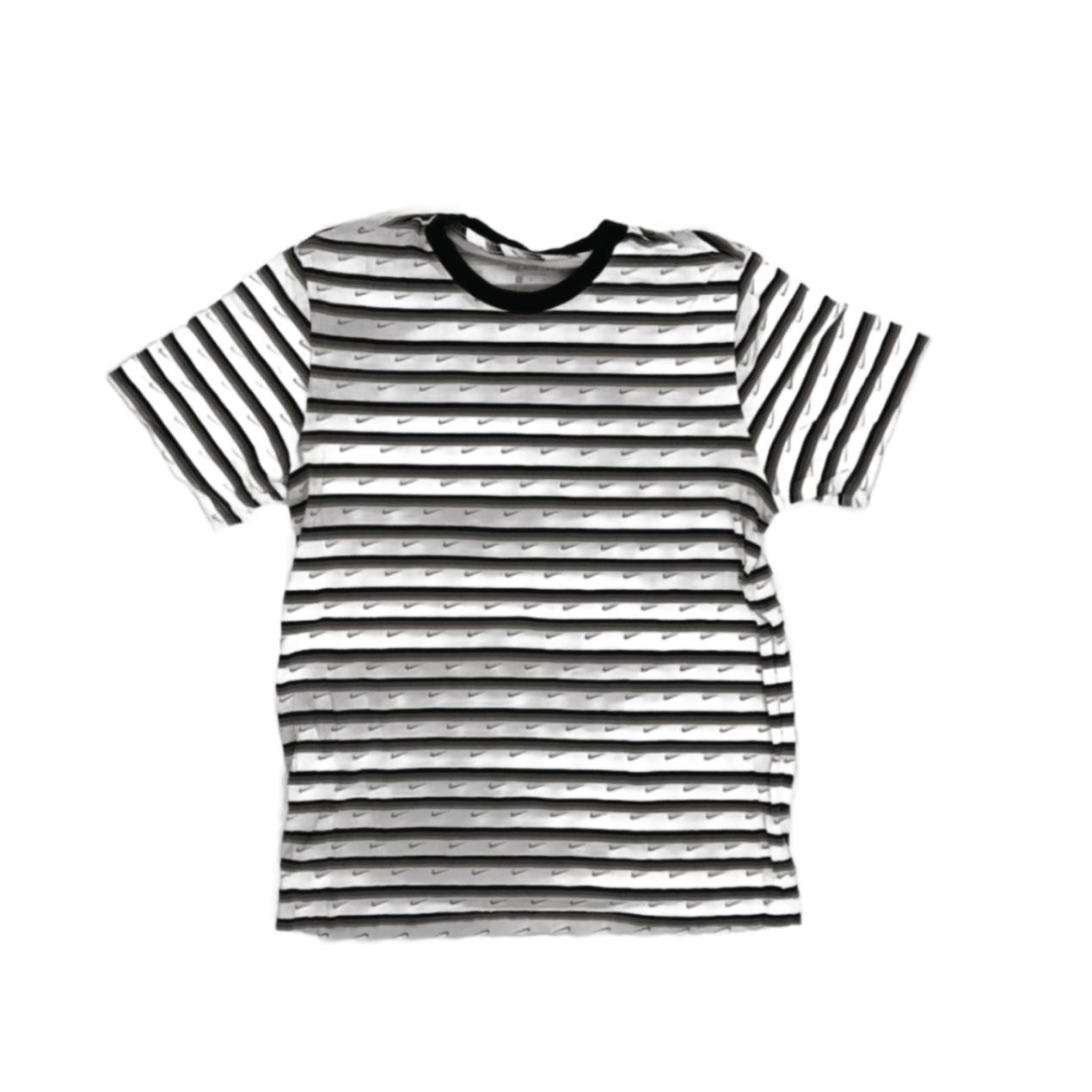 Nike Tee Striped Crew Neck Men's T-Shirt Grey White Black Large Cotton