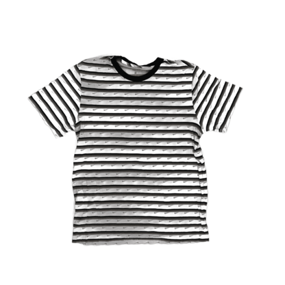 Nike Tee Striped Crew Neck Men's T-Shirt Grey White Black Large Cotton