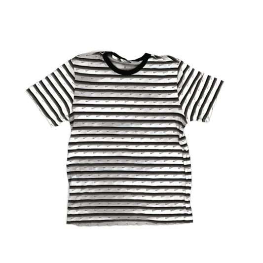 Nike Tee Striped Crew Neck Men's T-Shirt Grey White Black Large Cotton