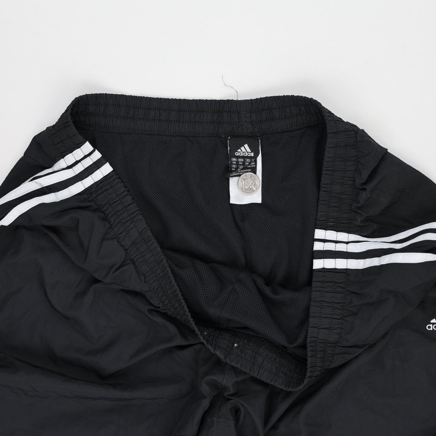 Adidas Black Three Stripe Track Pants Large Polyester Mens 78 cm Inseam 42 cm Waist
