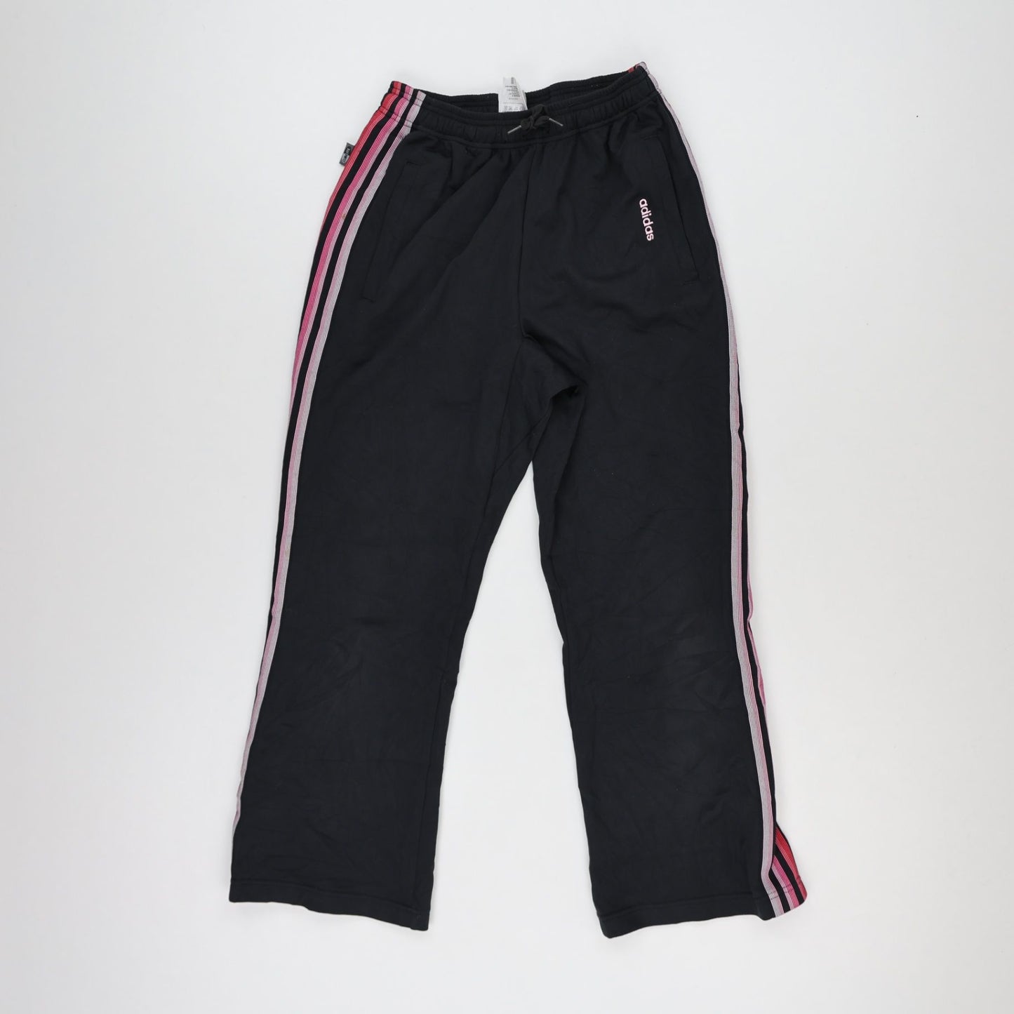 adidas Black Vintage Track Pants Large Cotton Blend with Pink Stripes