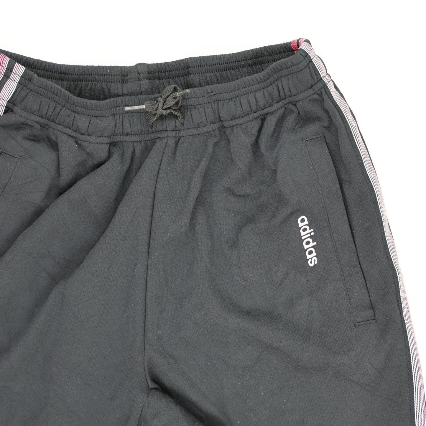 adidas Black Vintage Track Pants Large Cotton Blend with Pink Stripes