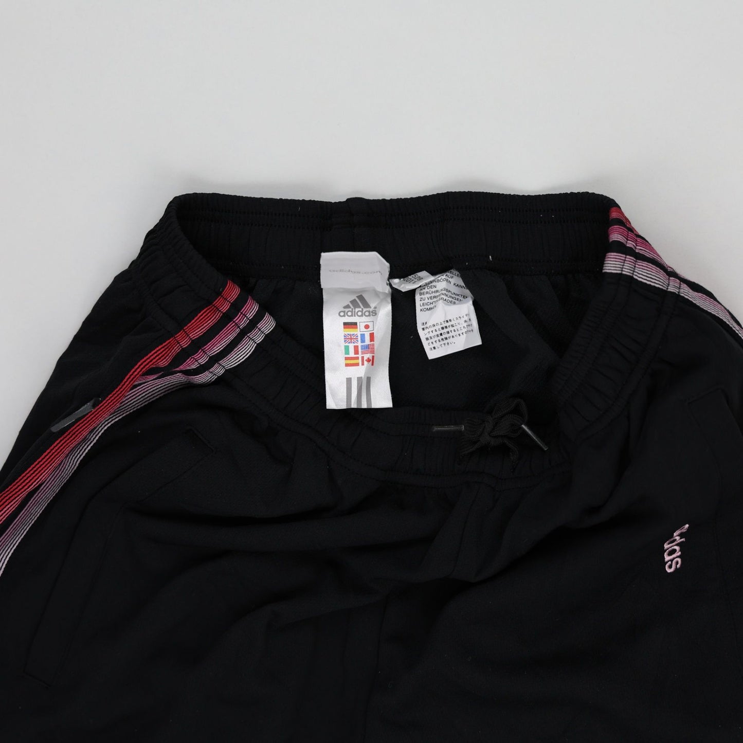 adidas Black Vintage Track Pants Large Cotton Blend with Pink Stripes