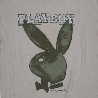 Playboy Vintage Graphic T-Shirt Beige Large 100% Cotton Crew Neck