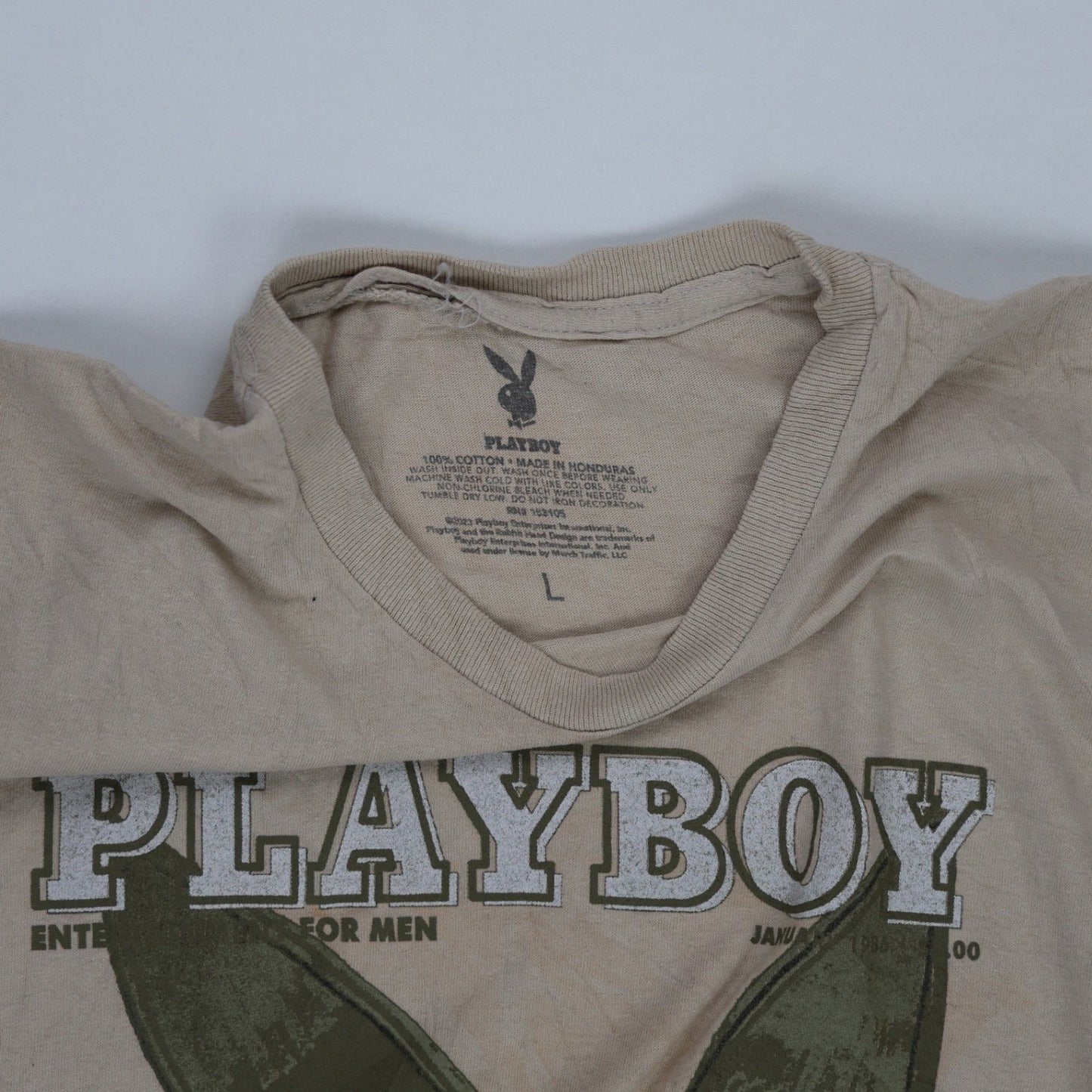 Playboy Vintage Graphic T-Shirt Beige Large 100% Cotton Crew Neck