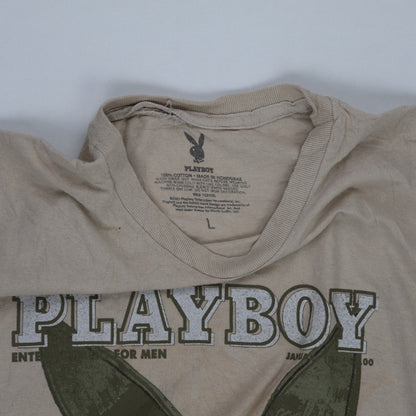 Playboy Vintage Graphic T-Shirt Beige Large 100% Cotton Crew Neck