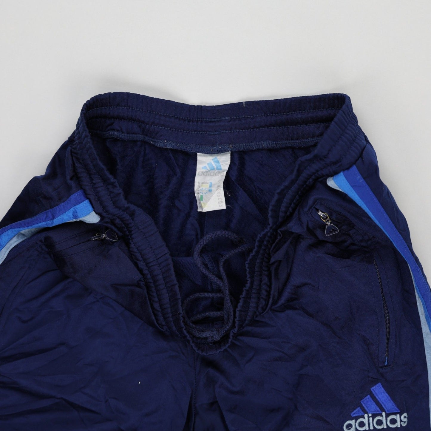 adidas Vintage Blue Track Bottoms Men Size L Nylon 77 cm Inseam 44 cm Waist