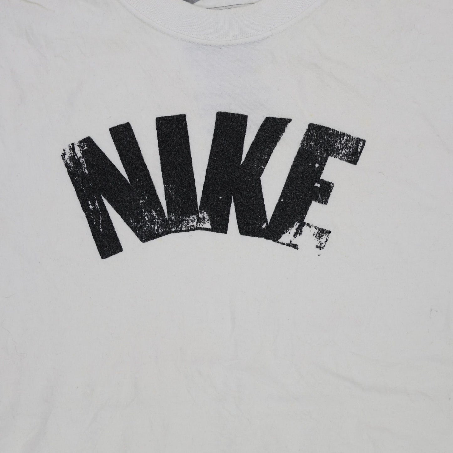 Nike Vintage White Distressed Logo T-Shirt Men's Size L 100% Cotton Casual Streetwear Crew Neck