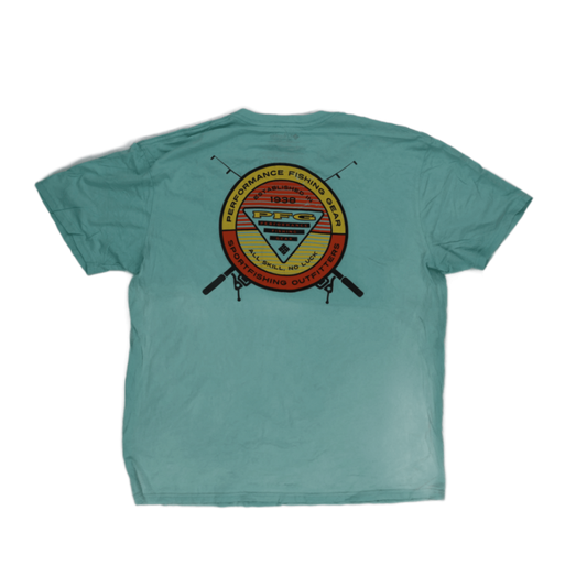 Columbia PFG Performance Fishing Gear T-Shirt Teal XL Cotton Graphic Tee Crew Neck