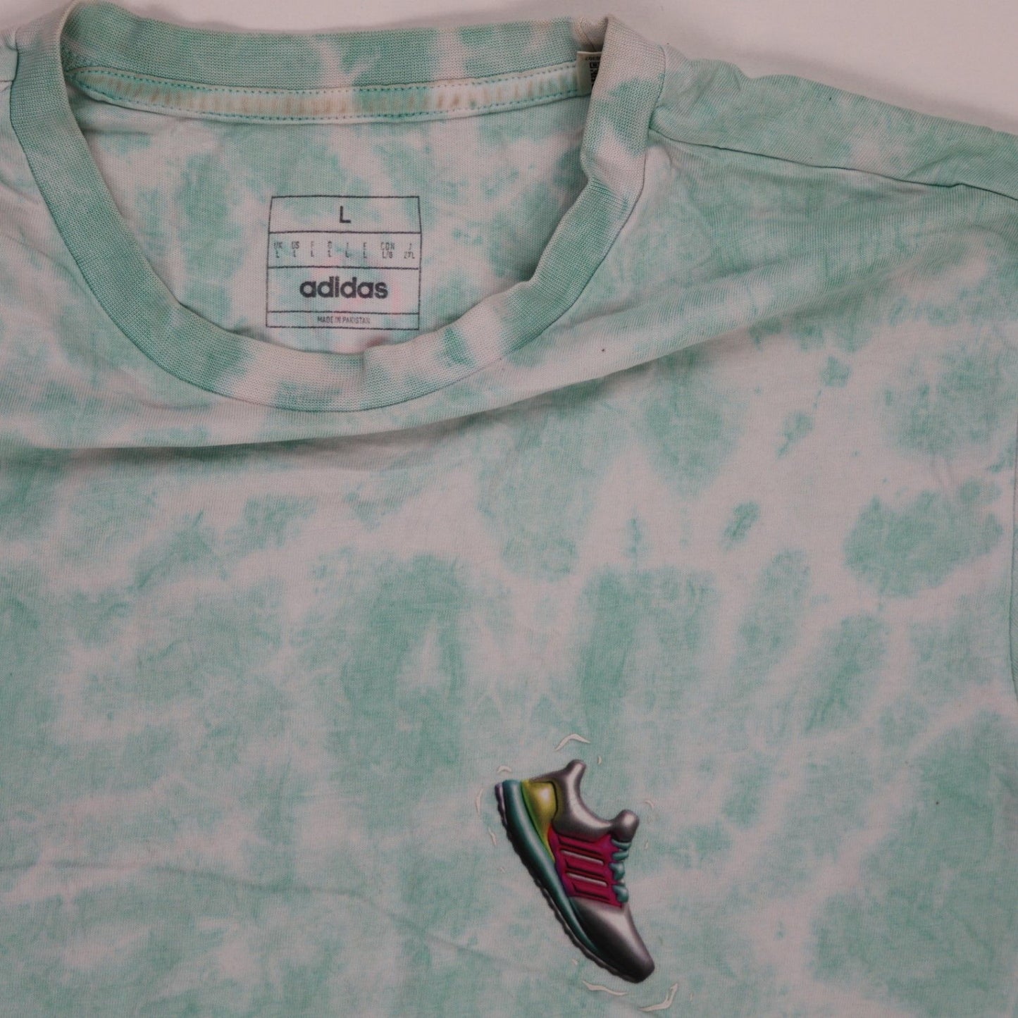 adidas Men's Tie-Dye T-Shirt Green Large 100% Cotton Crew Neck Casual Tee