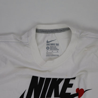 Nike White Graphic Tee XL Cotton Crew Neck with Heart Accent