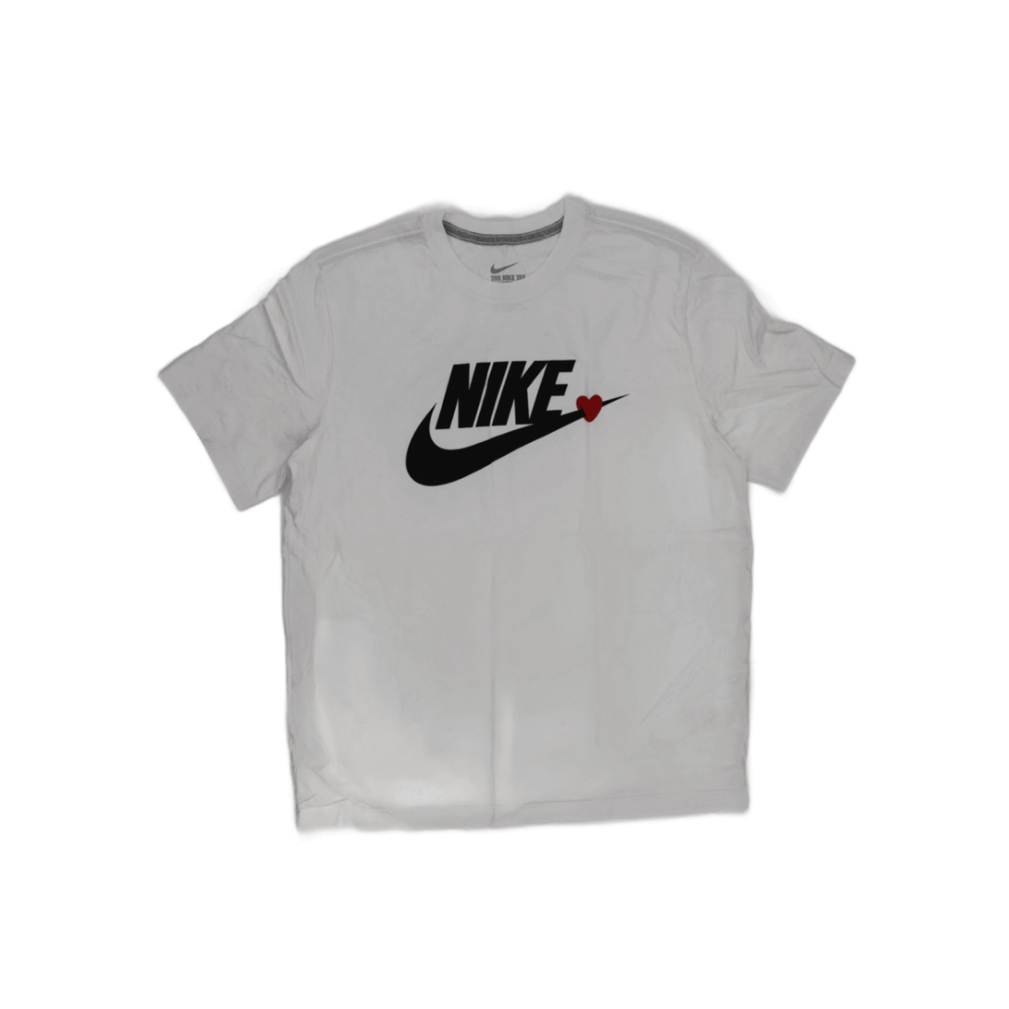 Nike White Graphic Tee XL Cotton Crew Neck with Heart Accent