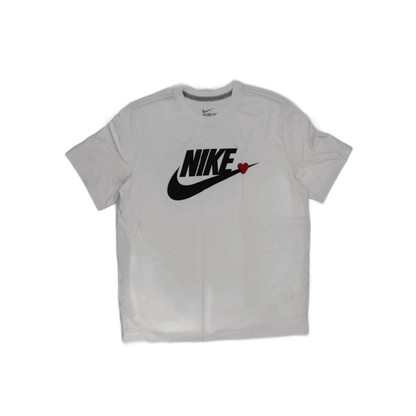 Nike White Graphic Tee XL Cotton Crew Neck with Heart Accent