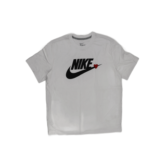 Nike White Graphic Tee XL Cotton Crew Neck with Heart Accent
