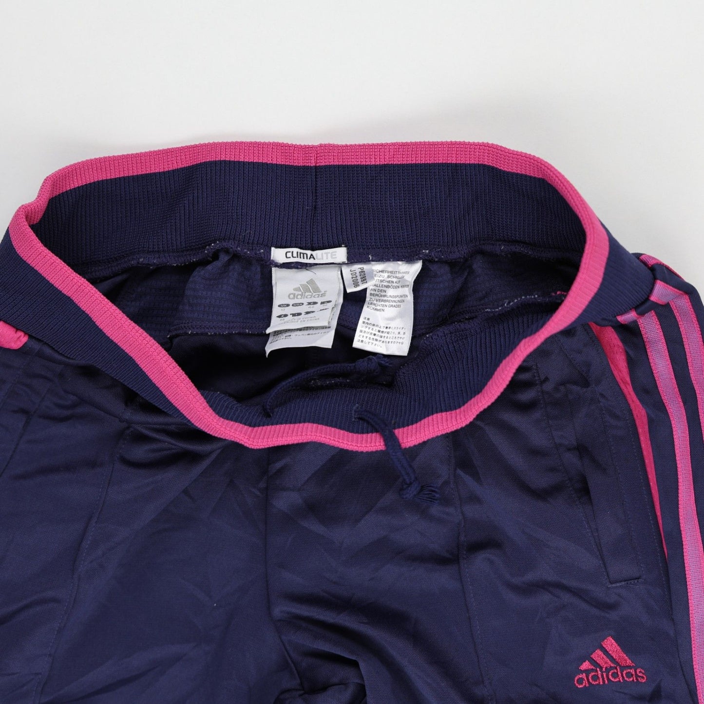 adidas ClimaLite Navy Blue Pink Stripe Track Trousers Size Small Polyester