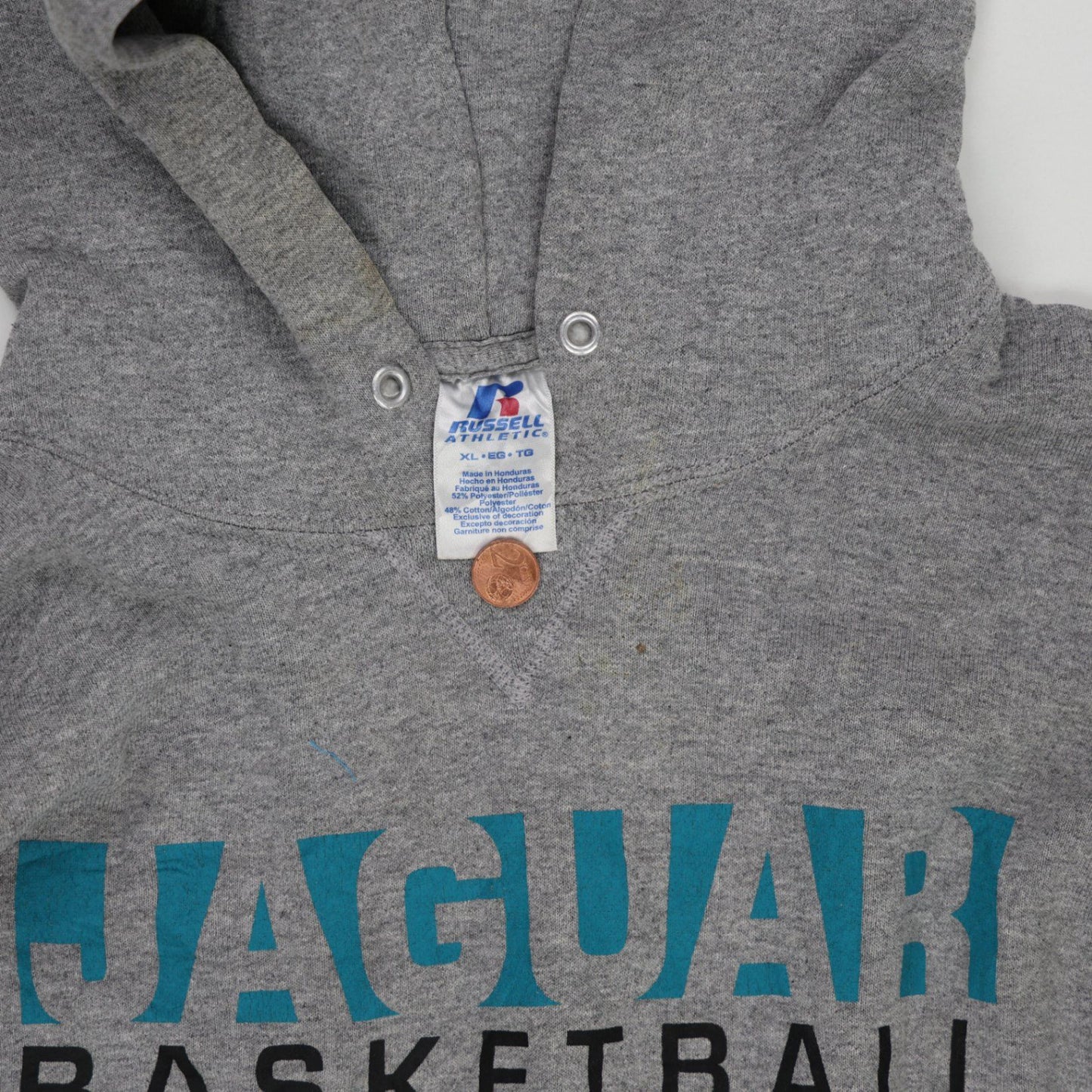 Russell Athletic Vintage Jaguar Basketball Grey Hoodie XL Cotton Blend
