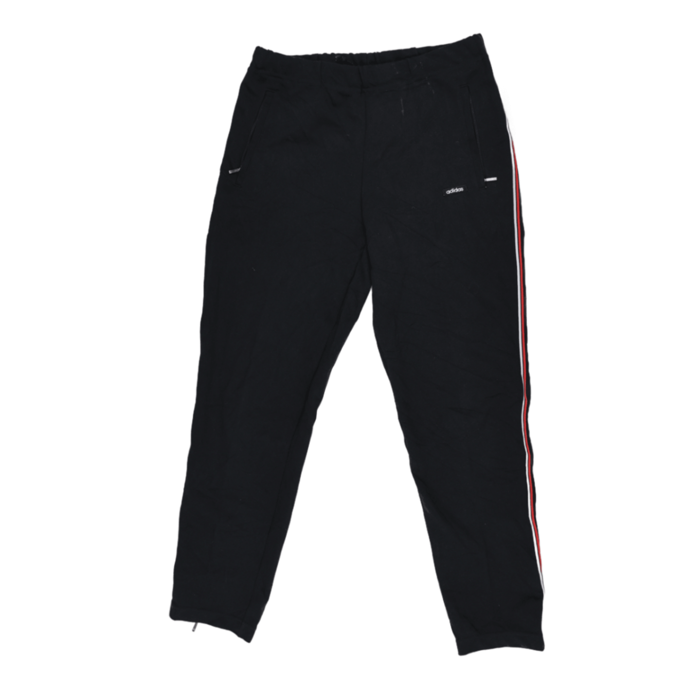 Adidas Men's Black Track Pants Medium Polyester 76 Inseam Red White Stripe
