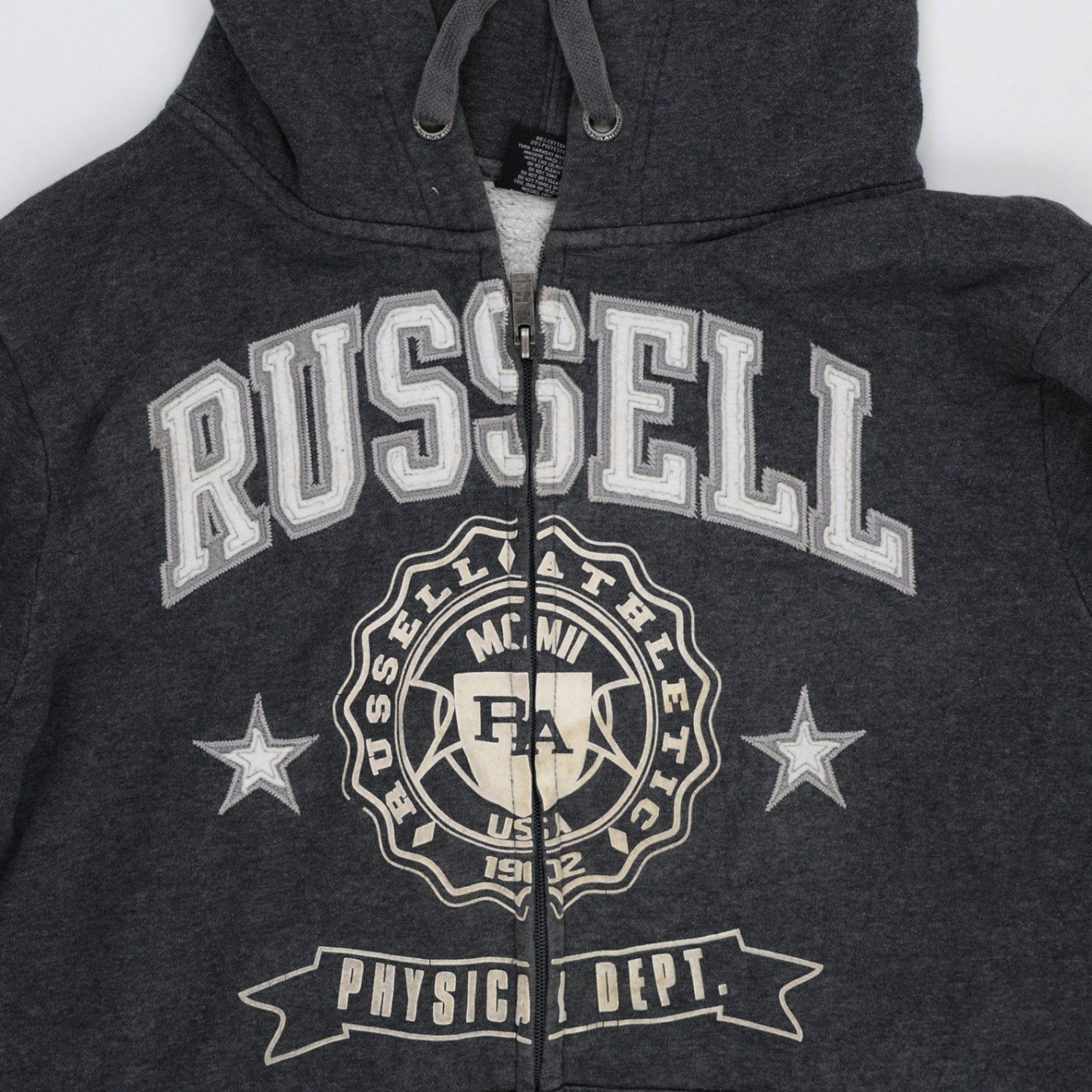 Russell Athletic Charcoal Grey Full Zip Hoodie Unisex Small Cotton Blend Vintage