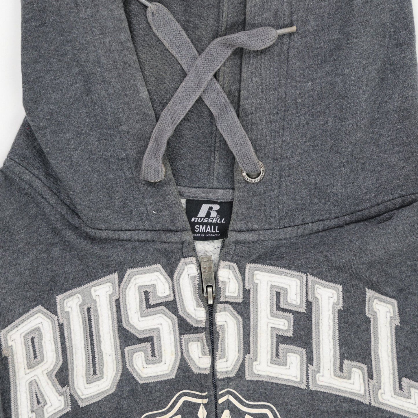 Russell Athletic Charcoal Grey Full Zip Hoodie Unisex Small Cotton Blend Vintage