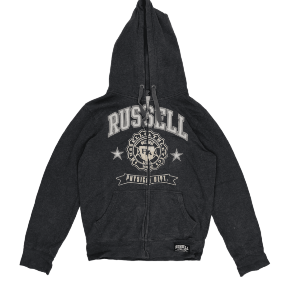 Russell Athletic Charcoal Grey Full Zip Hoodie Unisex Small Cotton Blend Vintage