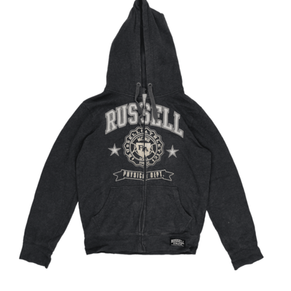 Russell Athletic Charcoal Grey Full Zip Hoodie Unisex Small Cotton Blend Vintage