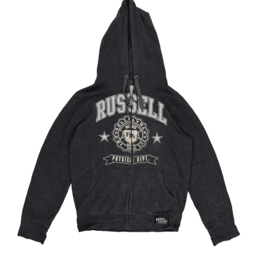 Russell Athletic Charcoal Grey Full Zip Hoodie Unisex Small Cotton Blend Vintage