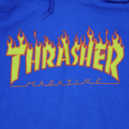 Thrasher Blue Flame Logo Pullover Hoodie for Men Large Cotton Blend