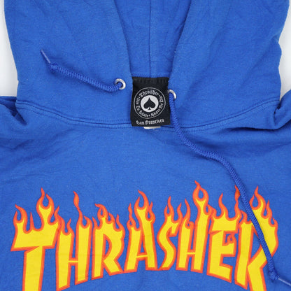 Thrasher Blue Flame Logo Pullover Hoodie for Men Large Cotton Blend