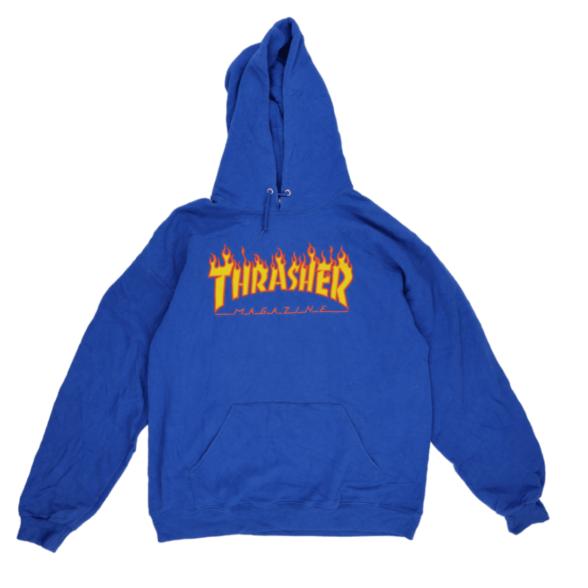 Thrasher Blue Flame Logo Pullover Hoodie for Men Large Cotton Blend