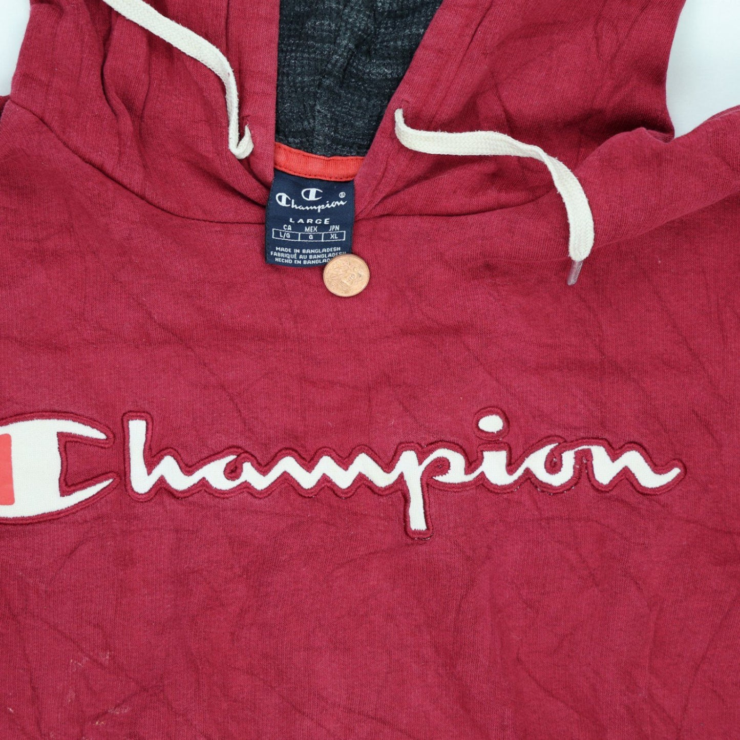 Champion Burgundy Pullover Hoodie Large Vintage Cotton Mens