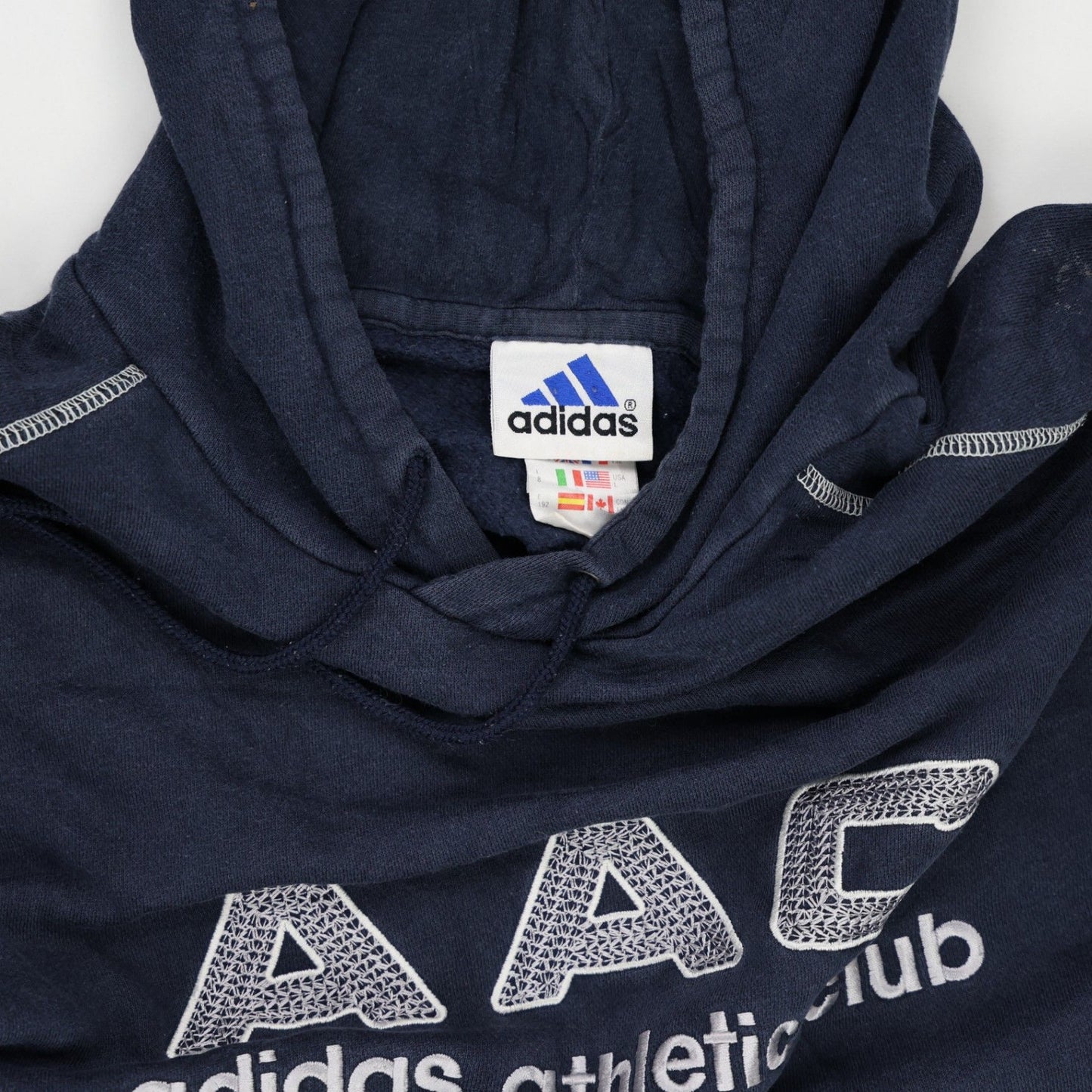Adidas Vintage Athletic Club Navy Blue Pullover Hoodie Unisex Size M Cotton Blend
