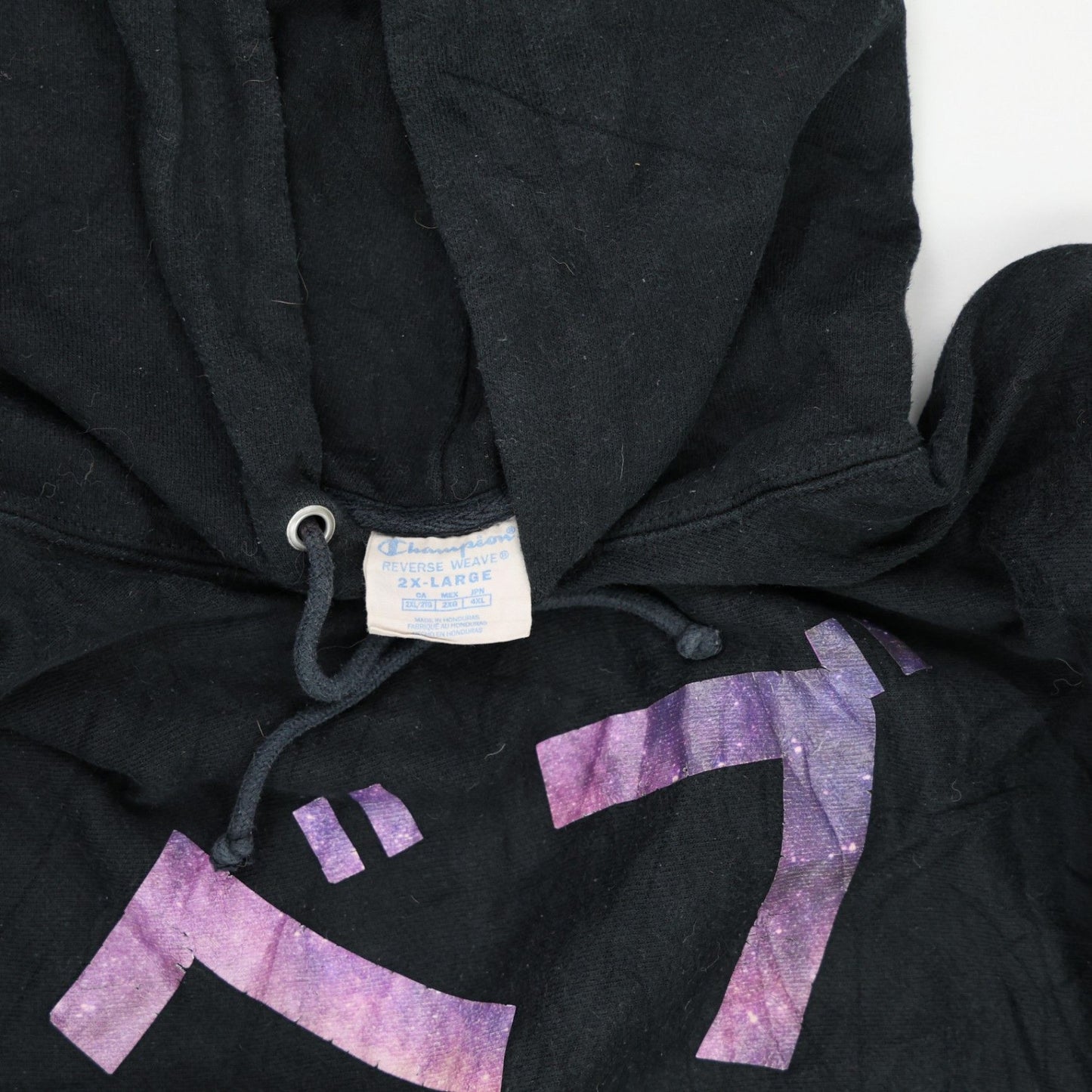 Champion Vintage Black Pullover Hoodie 2X-Large Cotton Blend Streetwear with Japanese Graphics
