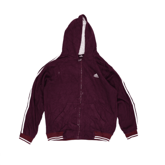 adidas Burgundy Full Zip Hoodie Men's Medium Cotton Blend Vintage
