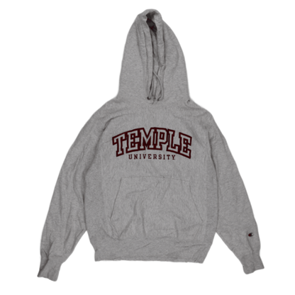 Champion Vintage Temple University Pullover Hoodie Grey Small Cotton Blend