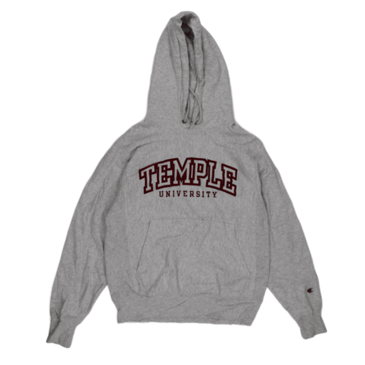 Champion Vintage Temple University Pullover Hoodie Grey Small Cotton Blend