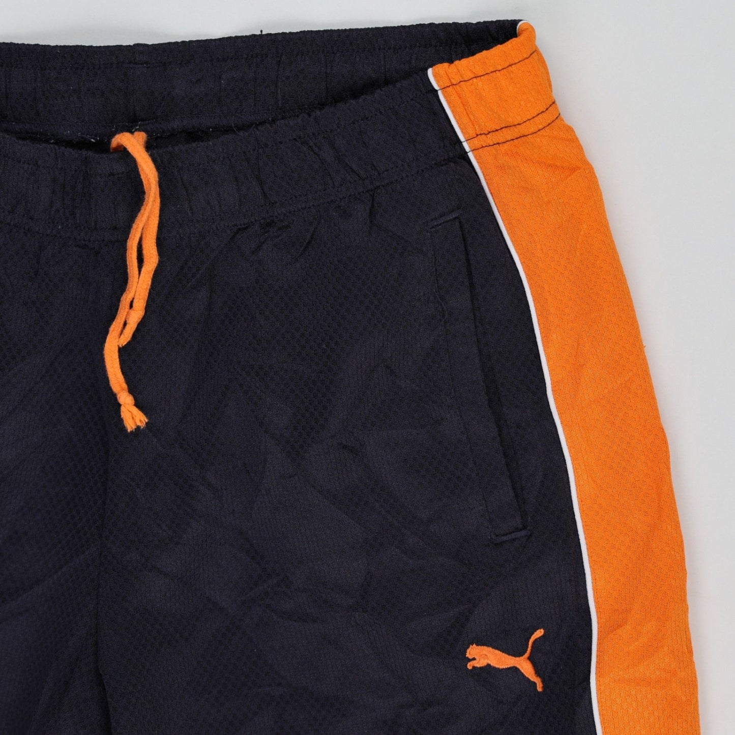 PUMA Navy Orange Track Pants Medium Polyester Vintage Mens Trousers 79 cm Inseam 40 cm Waist