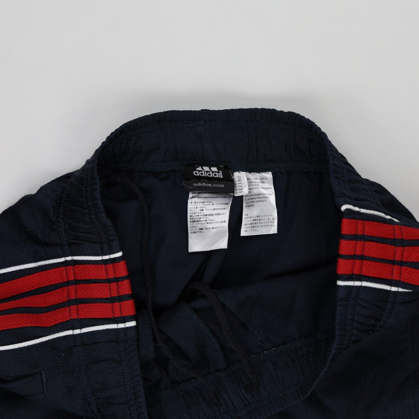 adidas Navy Blue Track Pants Large Polyester Mens 78cm Inseam 42cm Waist Used Very Good