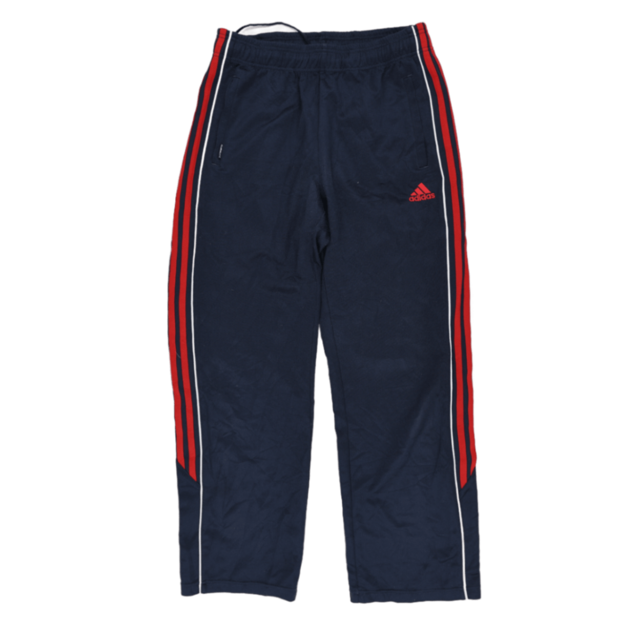 adidas Navy Blue Track Pants Large Polyester Mens 78cm Inseam 42cm Waist Used Very Good