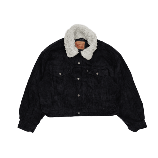 Levi's Black Corduroy Sherpa Trucker Jacket XL Vintage Men's Clothing