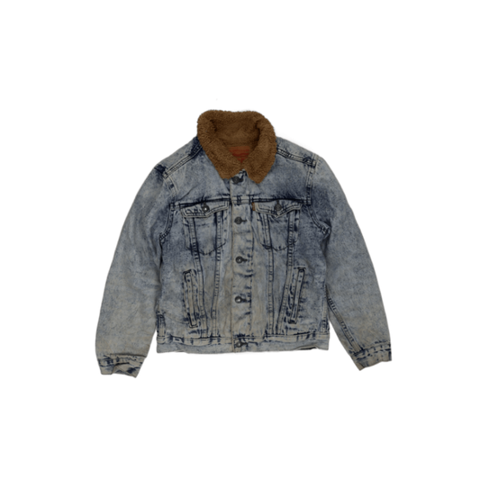 Levi's Sherpa Lined Denim Jacket Acid Wash Blue Medium Cotton Polyester