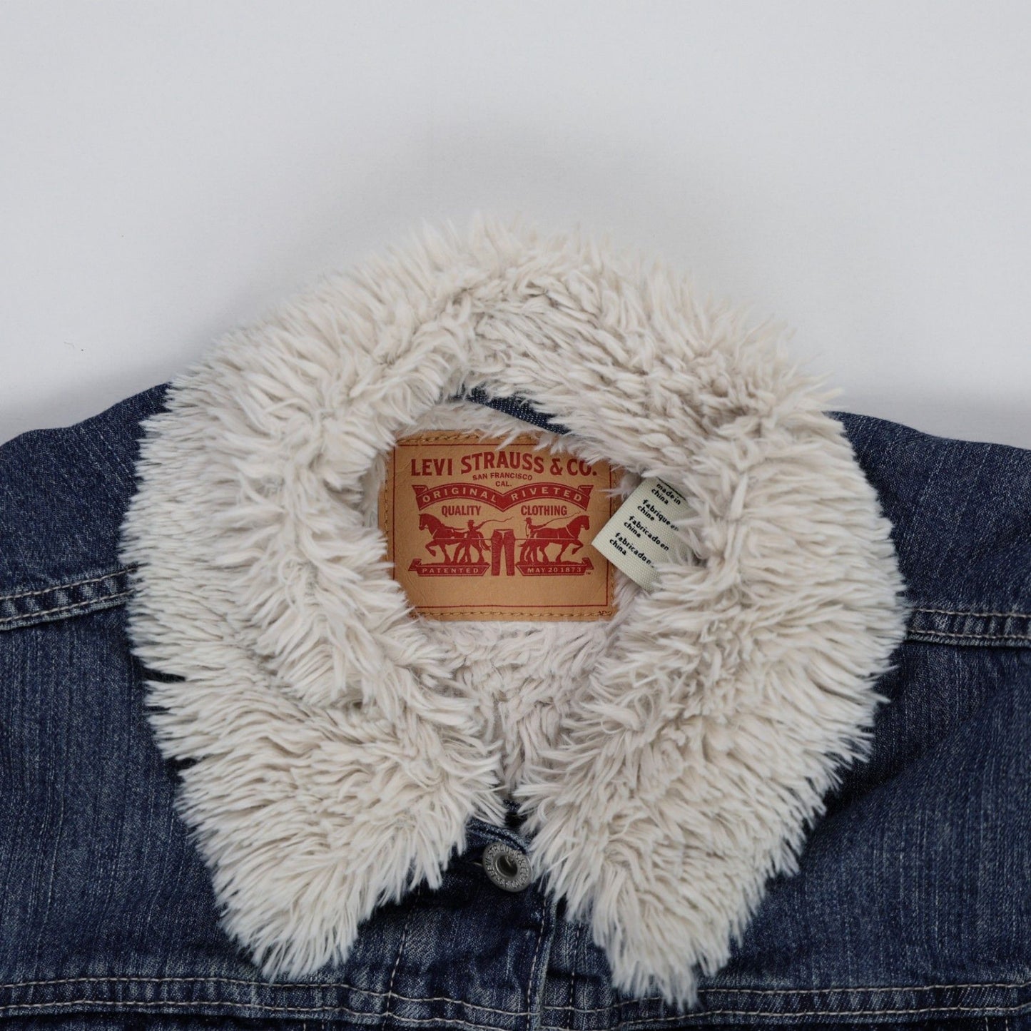 Levi's Sherpa Lined Denim Trucker Jacket Blue Medium Vintage Faux Fur