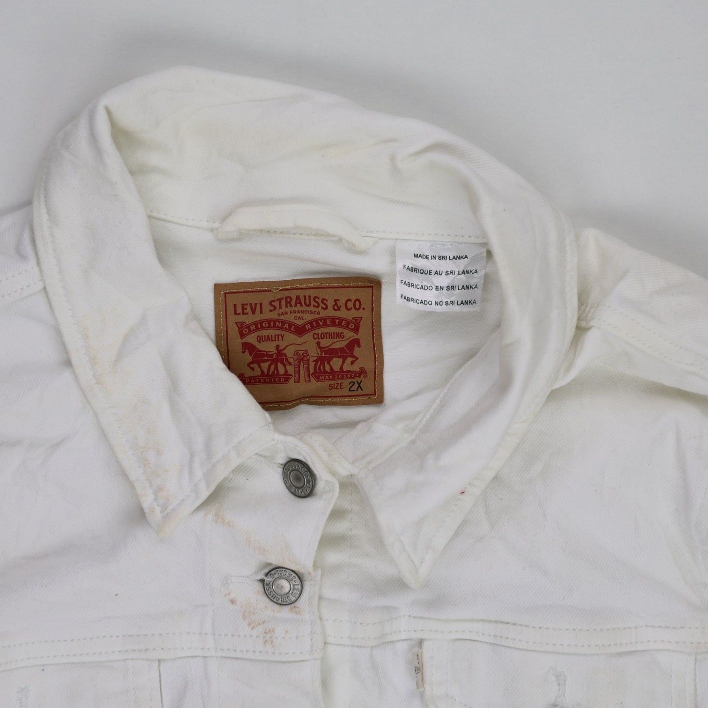 Levi Strauss & Co. White Denim Jacket 2XL Cotton Collared for Men