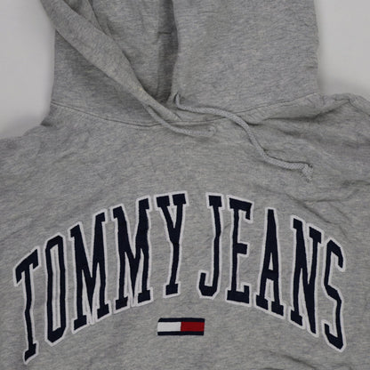 Tommy Jeans Grey Pullover Hoodie for Men Size Medium Cotton Blend