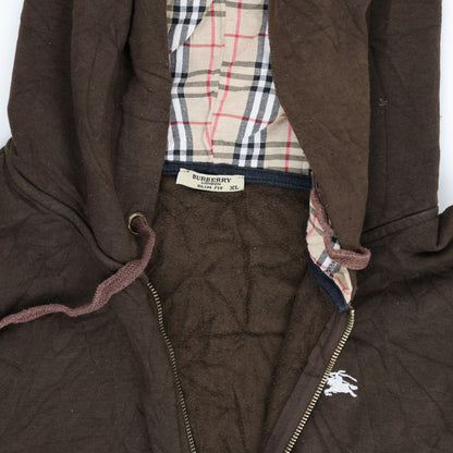 Burberry Brown Casual Zip-Up Hoodie XL Cotton Blend Vintage