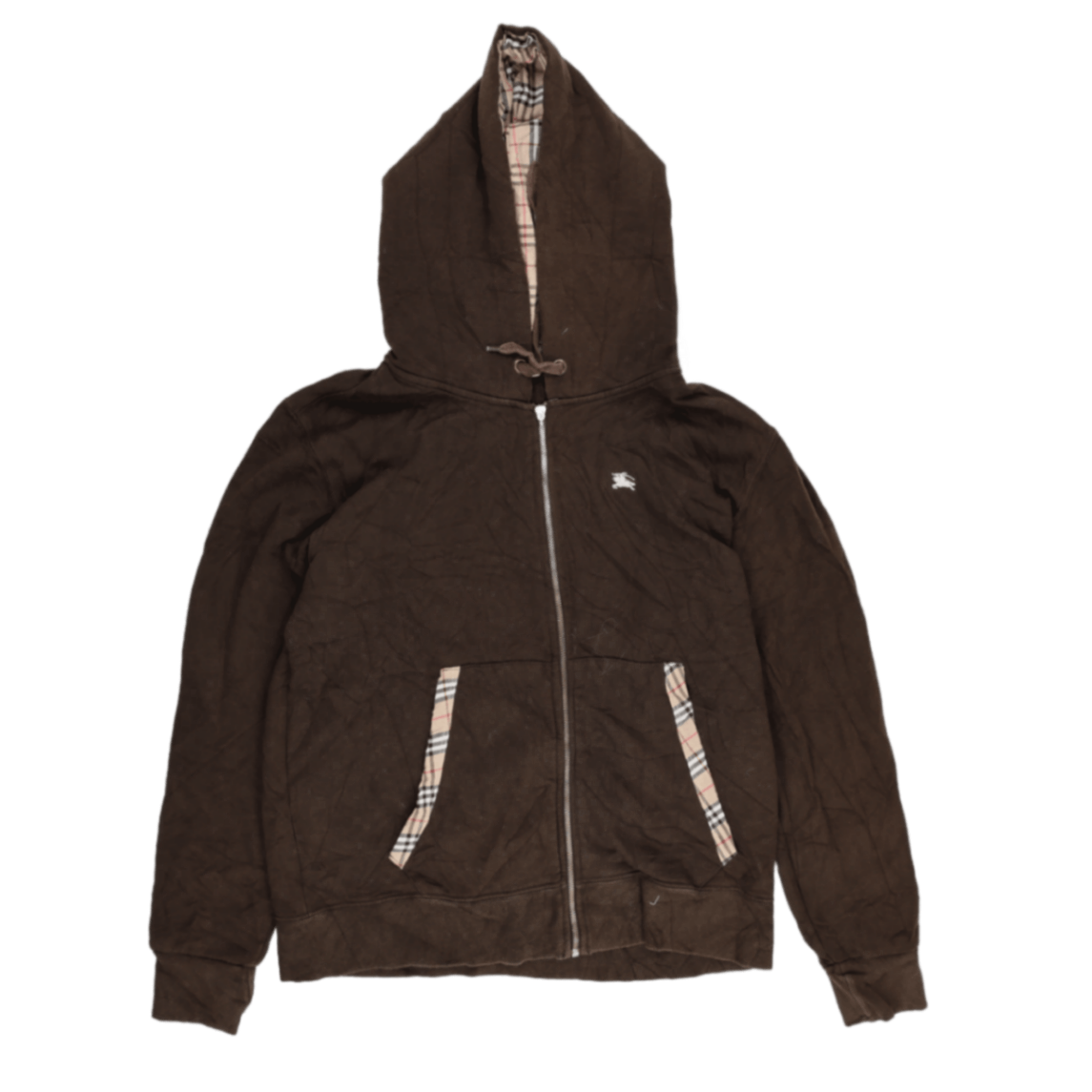 Burberry Brown Casual Zip-Up Hoodie XL Cotton Blend Vintage