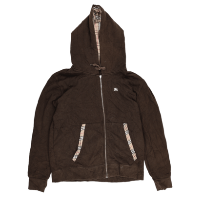 Burberry Brown Casual Zip-Up Hoodie XL Cotton Blend Vintage