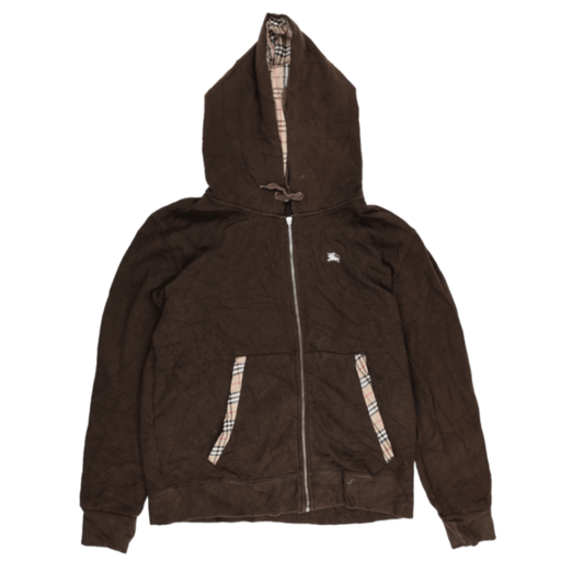 Burberry Brown Casual Zip-Up Hoodie XL Cotton Blend Vintage